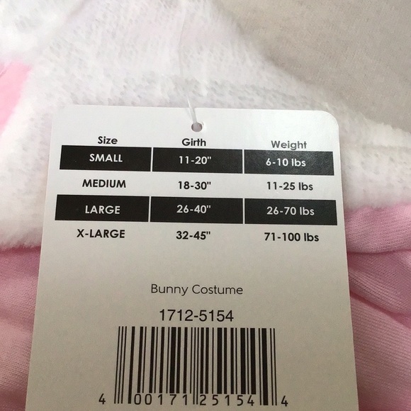 White Bunny Rabbit Pink Ears Medium Pet Plush Costume Outfit NWT - Picture 4 of 8